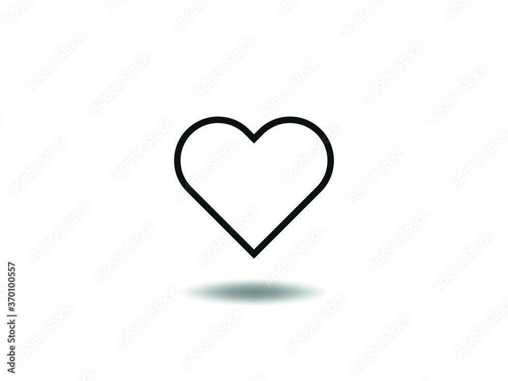 Heart Icon Vector illustration. line Hearts Love symbol. Valentine's Day sign, emblem isolated on white background with shadow, Flat style for graphic and web design, logo. EPS10 black pictogram.