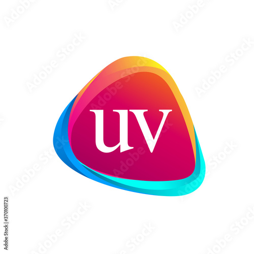 Letter UV logo in triangle shape and colorful background, letter combination logo design for company identity.