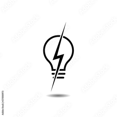 Light bulb with lightning symbol icon with shadow