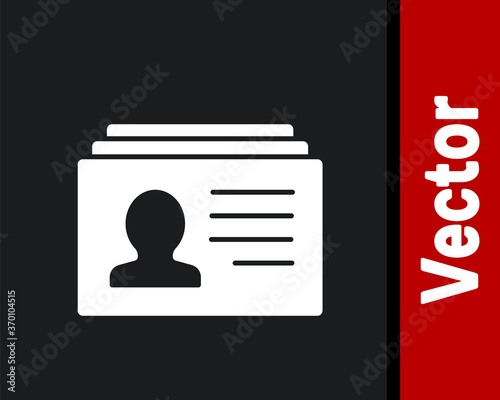 White Resume icon isolated on black background. CV application. Searching professional staff. Analyzing personnel resume. Vector.