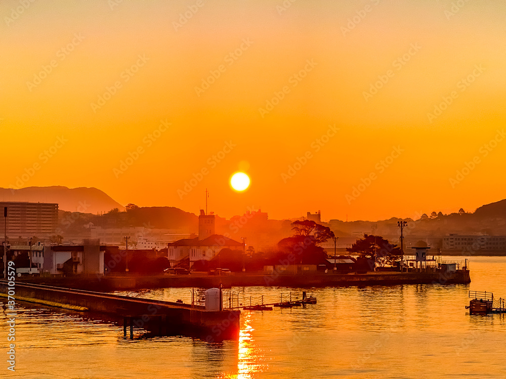 Sunrise over the Harbor in Sasebo, Japan