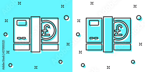 Black line Pound sterling money icon isolated on green and white background. Pound GBP currency symbol. Random dynamic shapes. Vector.