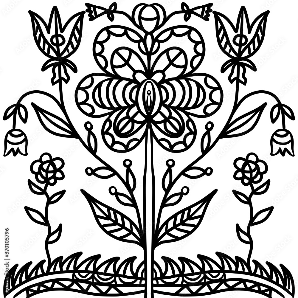 Beautiful black and white flower colouring book for children and adults.Hand drawn vector illustration on white background. Doodle and zentangle ornament, meditation and relaxation.