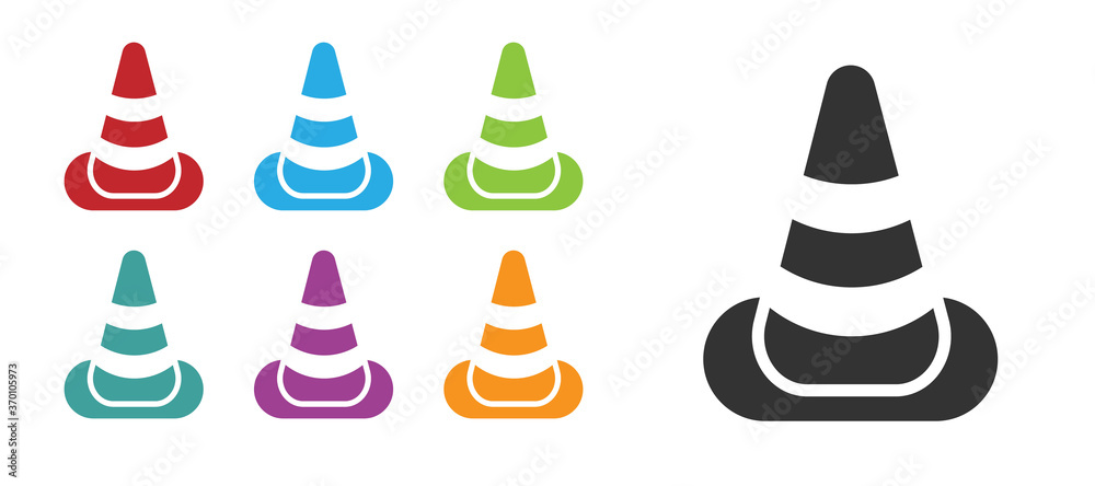 Black Traffic cone icon isolated on white background. Set icons colorful. Vector.