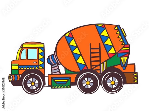 Wallpaper Mural Construction machines concrete mixer truck colouring book for children. Hand drawn illustration isolated on white background. Road car, truck, movement.  Torontodigital.ca