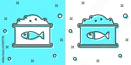 Black line Tin can with caviar icon isolated on green and white background. Random dynamic shapes. Vector.