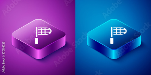 Isometric Butterfly net icon isolated on blue and purple background. Square button. Vector.