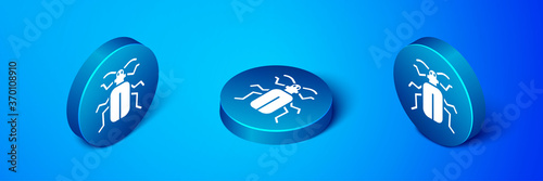 Isometric Chafer beetle icon isolated on blue background. Blue circle button. Vector.