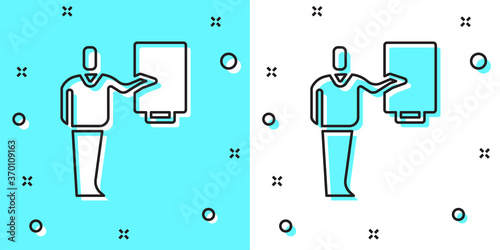 Black line Museum guide icon isolated on green and white background. Random dynamic shapes. Vector.