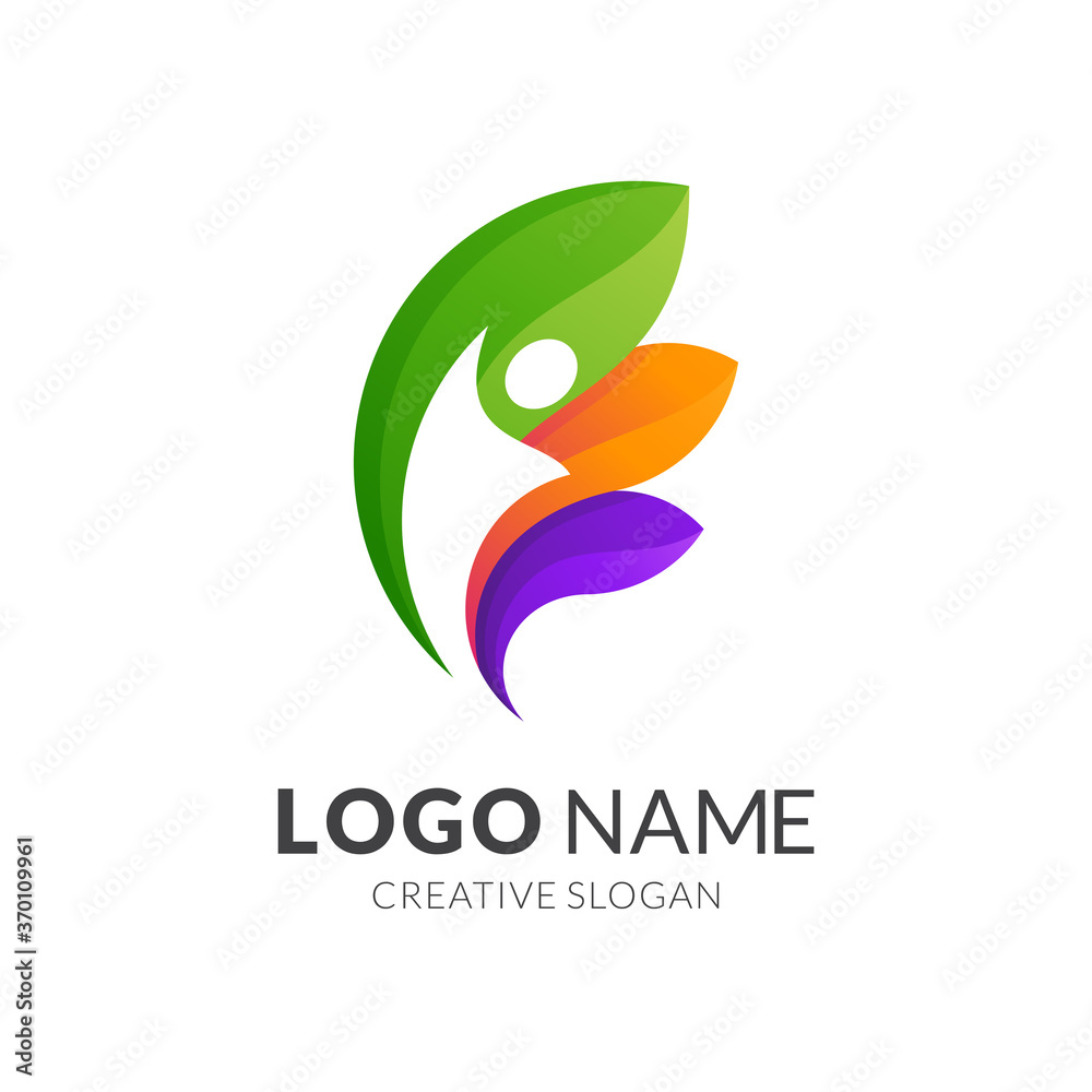 people and leaf logo design, modern 3d logo style in gradient vibrant colors people and leaf logo design, modern 3d logo style in gradient vibrant colors