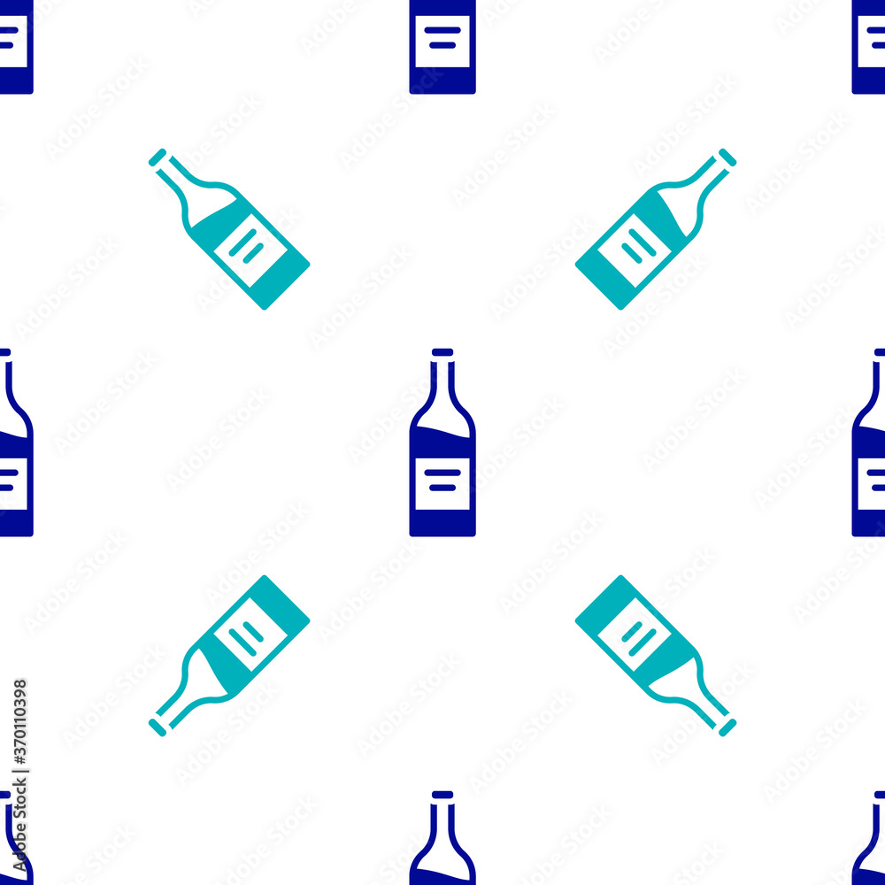 Blue Bottle of wine icon isolated seamless pattern on white background. Vector. Blue Bottle of wine icon isolated seamless pattern on white background. Vector.