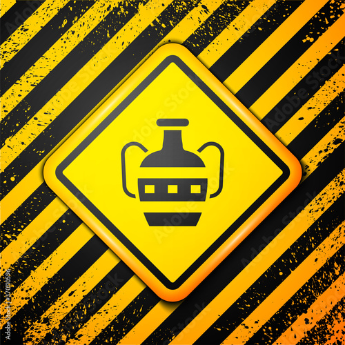 Black Ancient amphorae icon isolated on yellow background. Warning sign. Vector.