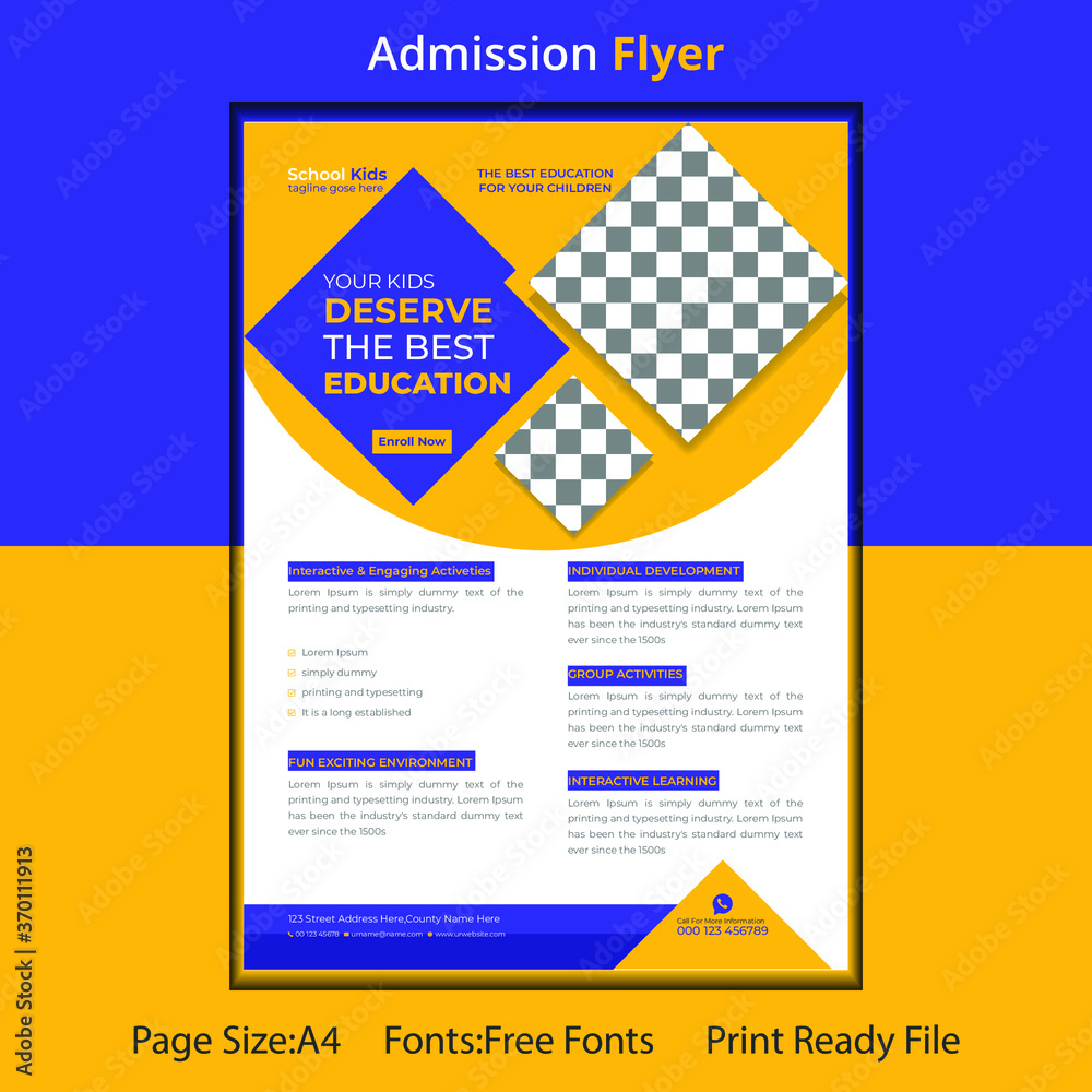 Obraz premium Kids school education admission Flyer template Premium Vector 
