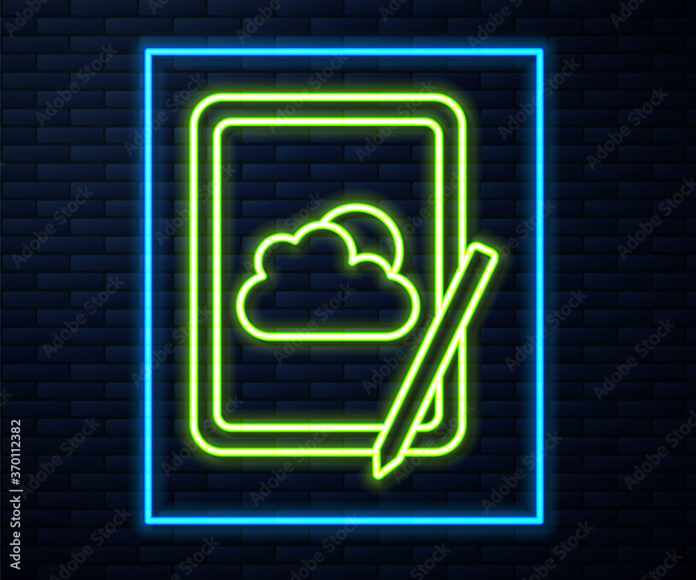 Glowing neon line Weather forecast icon isolated on brick wall background. Vector. Glowing neon line Weather forecast icon isolated on brick wall background. Vector.