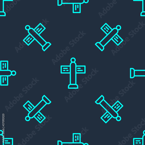 Green line Road traffic sign. Signpost icon isolated seamless pattern on blue background. Pointer symbol. Street information sign. Direction sign. Vector.