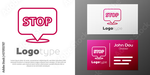 Logotype line Protest icon isolated on white background. Meeting, protester, picket, speech, banner, protest placard, petition, leader, leaflet. Logo design template element Vector illustration