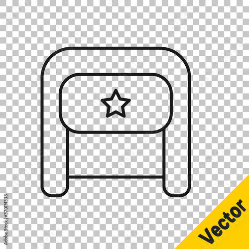 Black line Ushanka icon isolated on transparent background. Russian fur winter hat ushanka with star. Soviet Union uniform of KGB and NKVD. Vector.