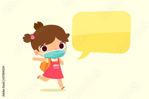 little girl with backpack wearing face mask