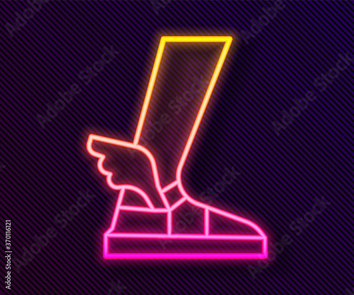 Glowing neon line Hermes sandal icon isolated on black background. Ancient greek god Hermes. Running shoe with wings. Vector.