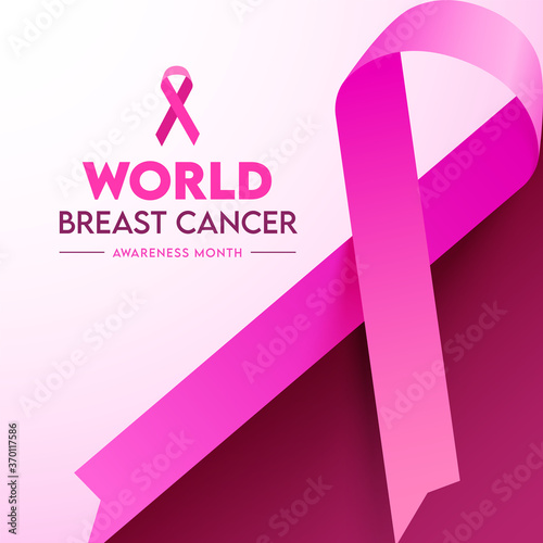 World Breast Cancer Awareness Ribbon on Pink Background.