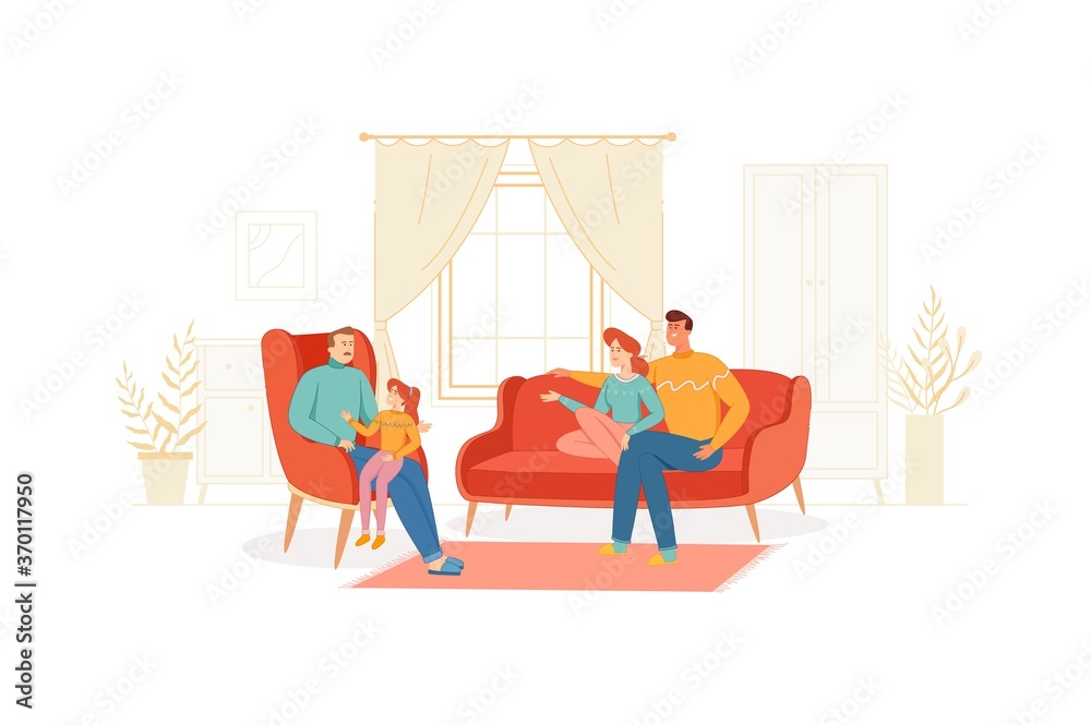 The family spends time together in a cozy living room The family spends time together in a cozy living room