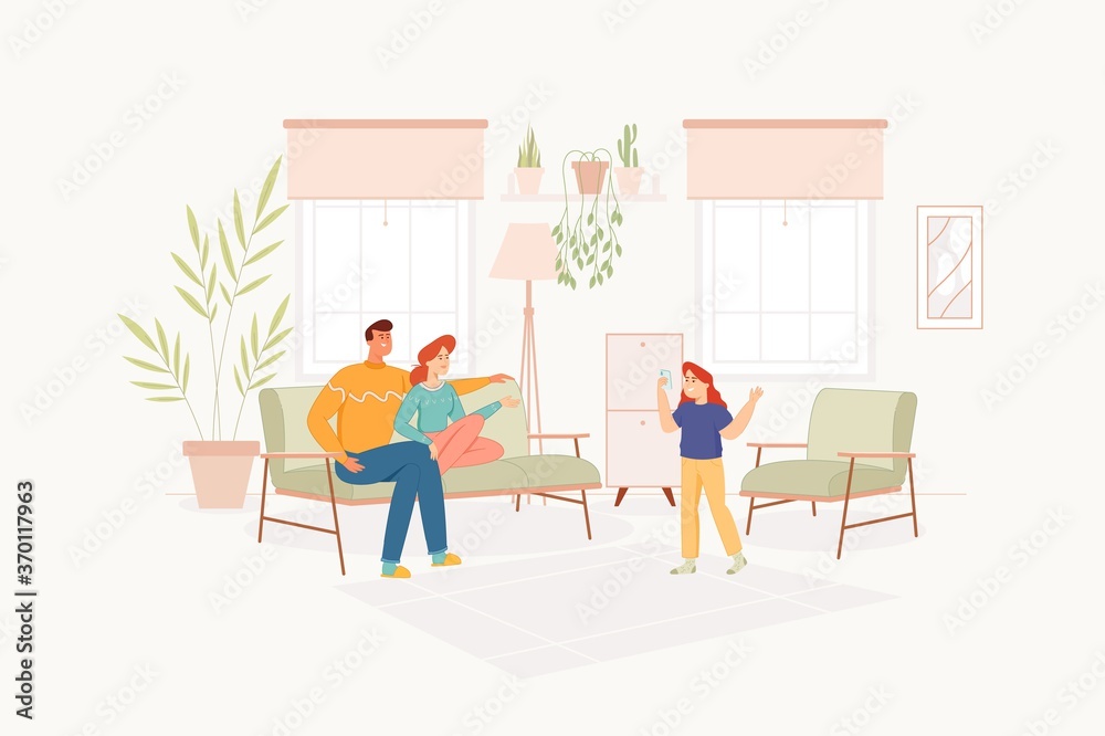 Parents spend time with their daughter at home Parents spend time with their daughter at home