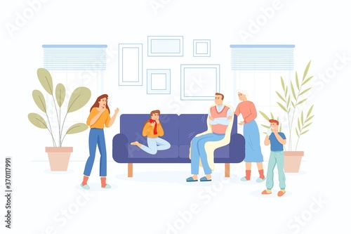 A large family has the flu at home
