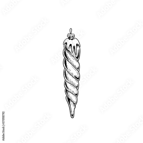 Hand drawn sketch style Christmas decoration icicle. Design element for Christmas cards, posters, invitations and packages. Vector illustration.