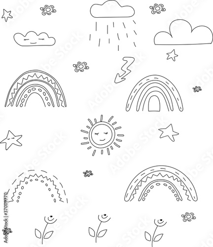 Rainbow black white, vector. Scandinavian style, children's texture for fabric, packaging, textiles, background.