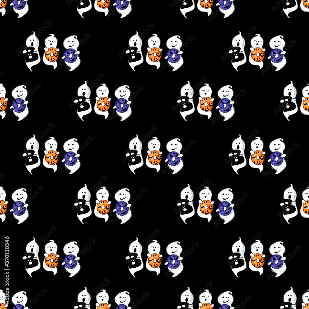 Obraz premium seamless pattern with cute ghosts on black background