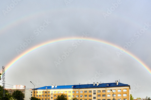 Double rainbow in the sky after rain