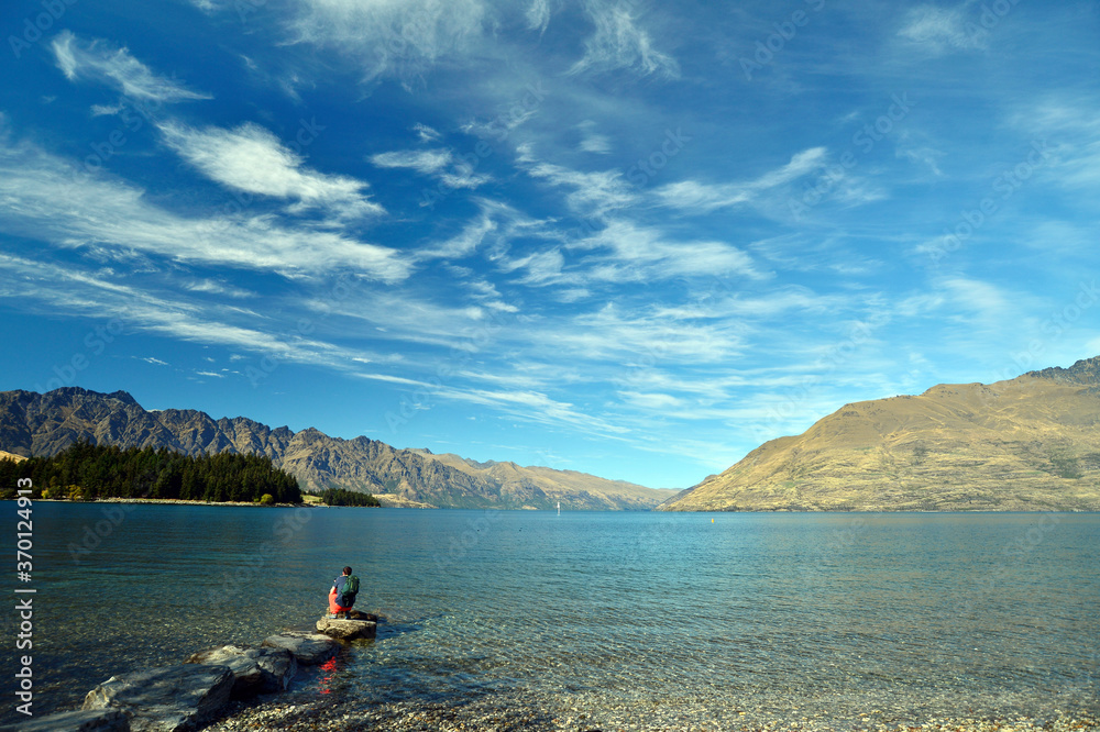 Lake wakatipu with cecil and walter peak in the background,New zealand