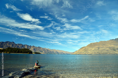 Lake wakatipu with cecil and walter peak in the background New zealand