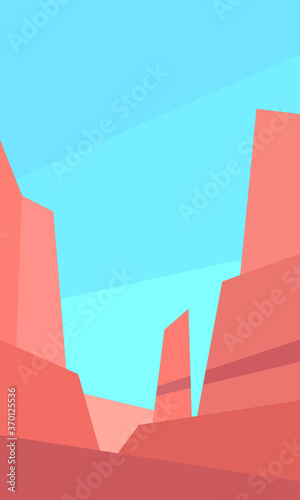 Low poly canyon landscape. Red stone. Vertical vector illustration