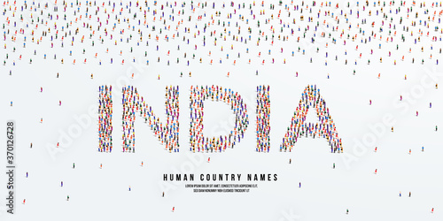 Human country name India. large group of people form to create country name India. vector illustration.