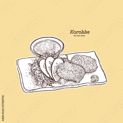 Japanese Potato Croquettes, or Korokke . Hand draw sketch vector.