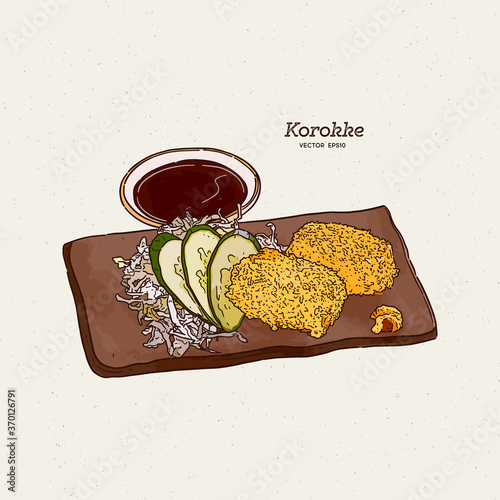Japanese Potato Croquettes, or Korokke . Hand draw sketch vector.