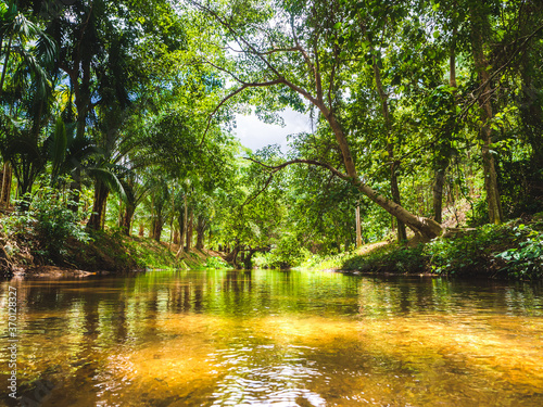 Beautiful landscape of mountain stream in the forest at Suan Phueng, Ratchaburi, Thailand.