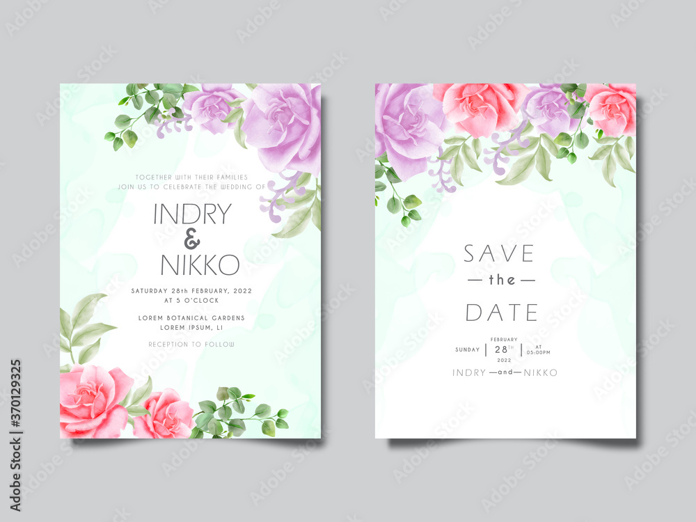 wedding invitation template with beautiful floral watercolor