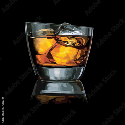 glass of whiskey with ice  on the rock