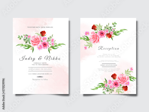 wedding invitation template with beautiful floral watercolor