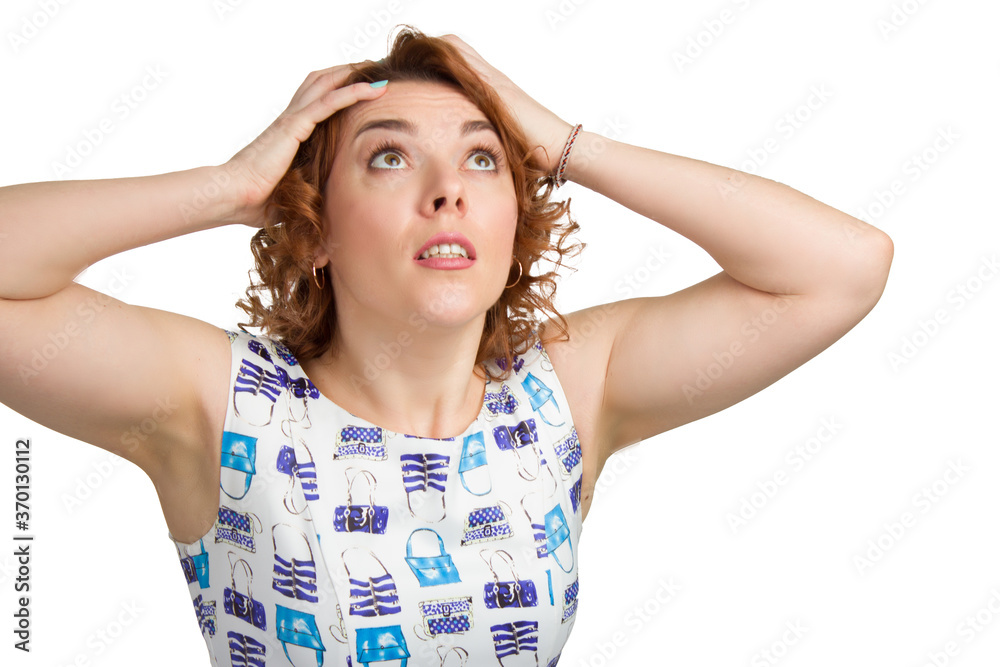 Portrait of a young redheaded overweight girl on a white background isolated Portrait of a young redheaded overweight girl on a white background isolated