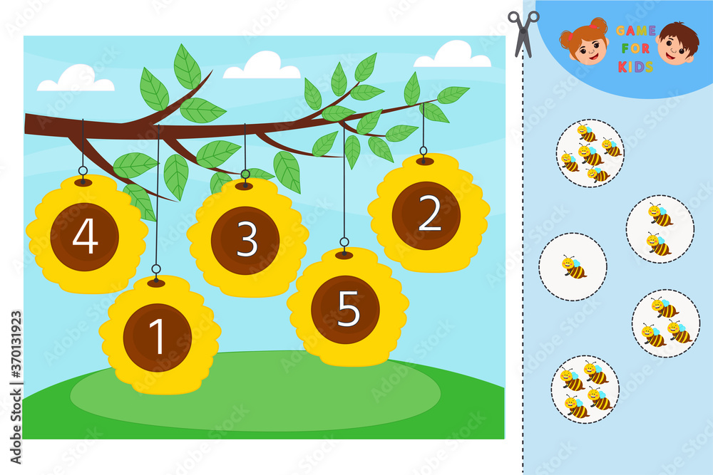 Education logic game for preschool kids. Kids activity sheet. Find