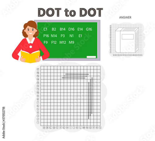 Kids learning material. Educational iq game for children.Draw dots and connect with lines. school and school supplies. Handwriting practice worksheet. Vector Illustration