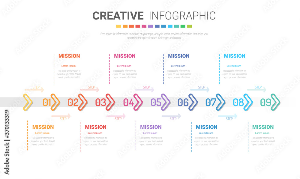 Presentation business infographic template, Abstract infographics number options template with 9 steps. Vector illustration.