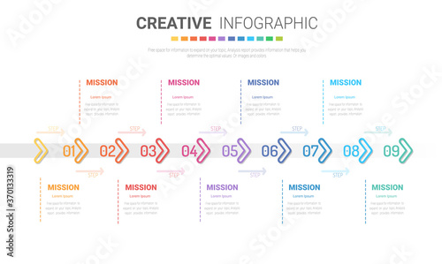 Presentation business infographic template, Abstract infographics number options template with 9 steps. Vector illustration.