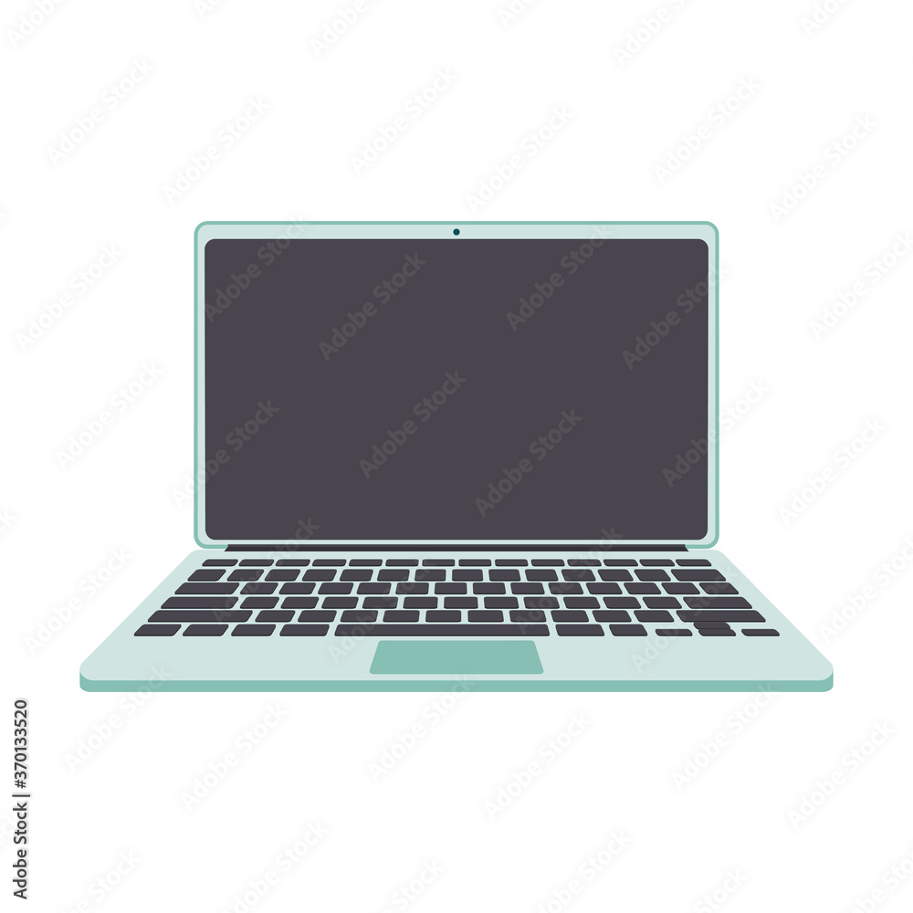 Open laptop in flat style. A blank monitor. Space for text. Computer for work, study, and business. Electronic equipment for mobility. Isolated on a white background. Color vector illustration Open laptop in flat style. A blank monitor. Space for text. Computer for work, study, and business. Electronic equipment for mobility. Isolated on a white background. Color vector illustration