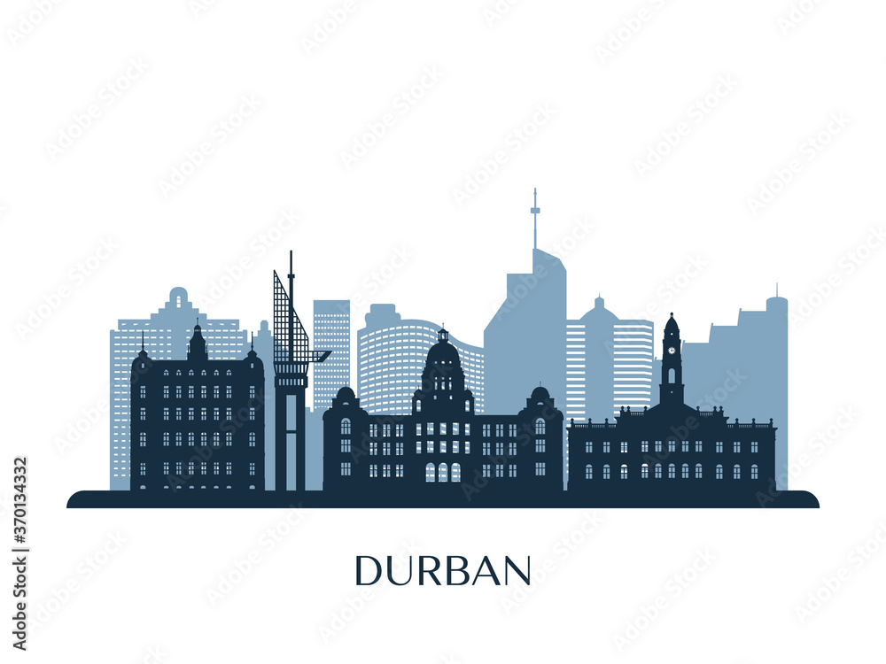 Fototapeta premium Durban skyline, monochrome silhouette. Vector illustration.