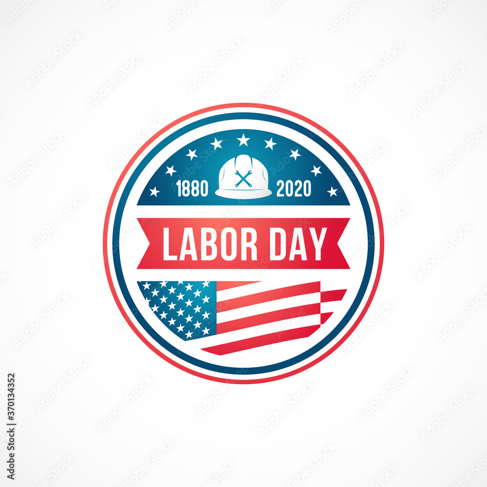 Happy Labor day badge. Circle template with American flag. Vector illustration for USA Labor day.