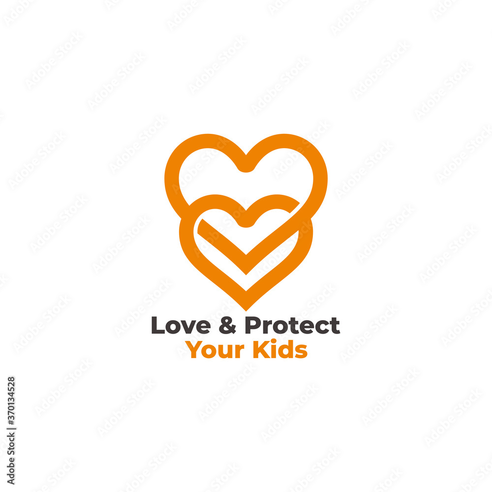 linked love kids protection symbol logo vector